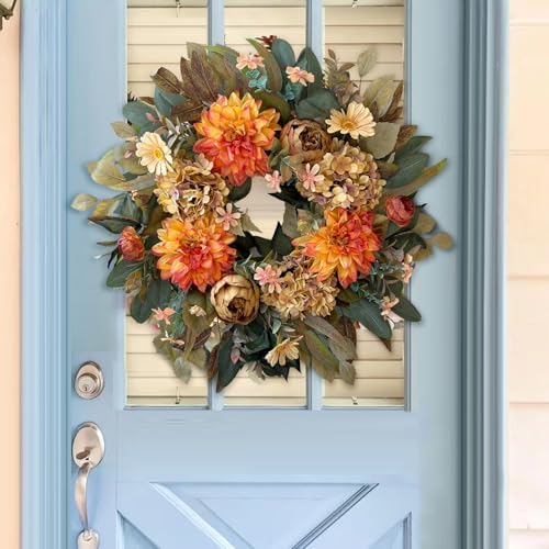wanna-cul 24in fall front door wreath dahlia hydrangea, package contents
