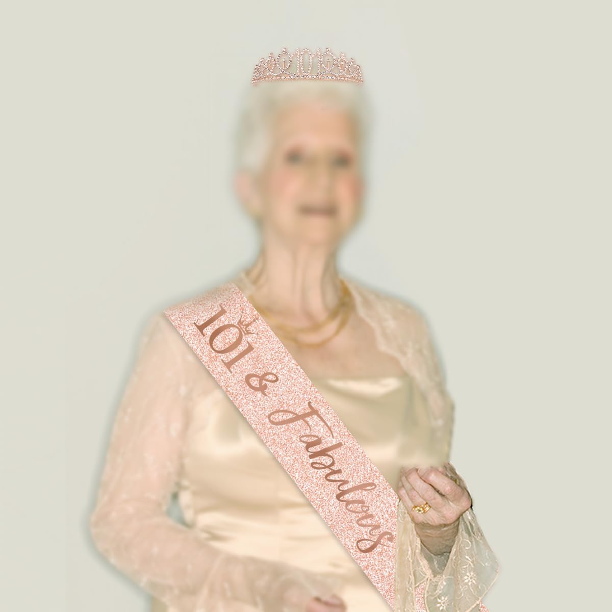 BRT Bearingshui 101st Birthday Tiara and Sash for Woman, Rose Gold Tiara and Sash for 101st Birthday Party Favor Supplies