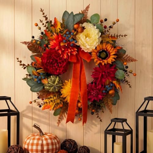 fall floral wreaths for front door, 24 inch showing dimensions