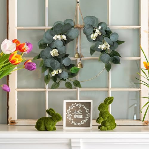 15'' eucalyptus wreath for front door artificial greenery, side view