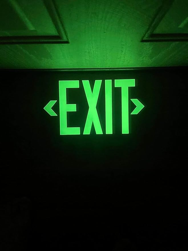 2Pack Photoluminescent Exit Sign Black, 14.25"x 7.5" Glow In The Dark Exit Signs Aluminum with 4pcs Removable Directional Arrows and Strong Adhesive Backing