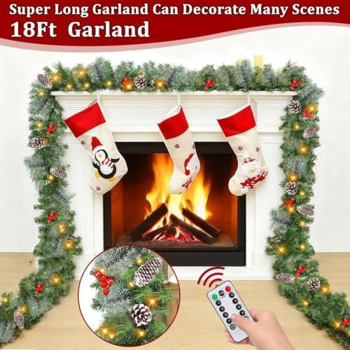 remote control&super long&8 modes-18ft prelit snowy bristle pine on a desk or shelf