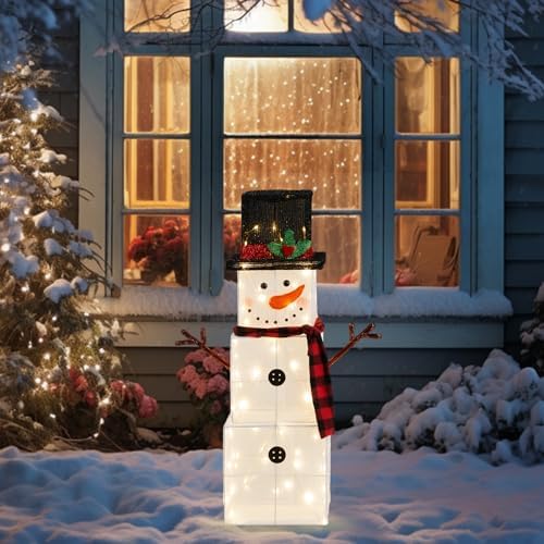 vingli 3ft lighted snowman christmas yard decorations, prelit, front angle view