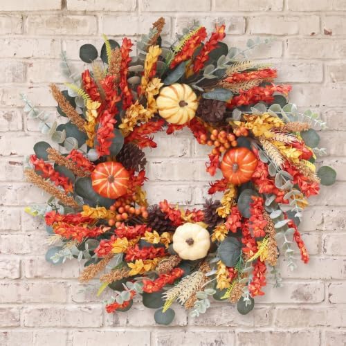 22" fall eucalyptus wreaths for front door with, main product view