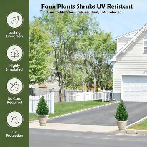 28 inch artificial cedar tree with pot, compact, close-up detail