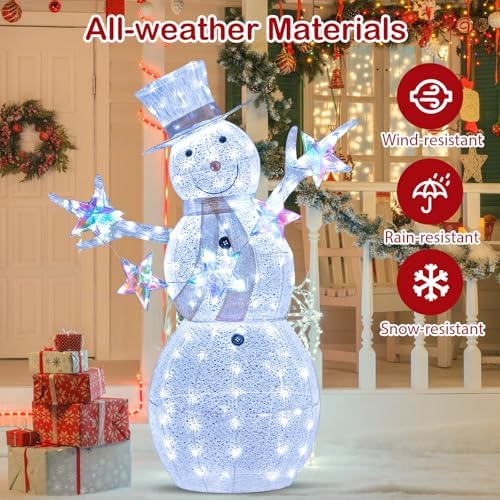 goplus 5 ft lighted snowman, christmas outdoor decoration showing dimensions