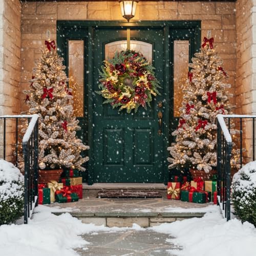 svndlyn 22 inch lighted burgundy christmas wreath with, view 9