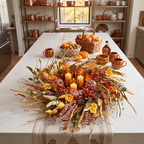 26 inch pumpkin fall wreath for front door on a desk or shelf