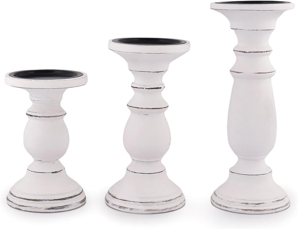 Samhita Set of 3 Wood Candle Holders – Hand Carved Decorative Candle Holder for Living Room or Table Centerpiece