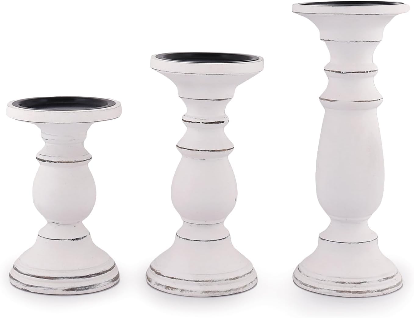 Samhita Set of 3 Wood Candle Holders – Hand Carved Decorative Candle Holder for Living Room or Table Centerpiece