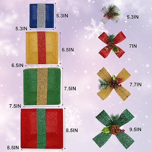 set of 4 christmas lighted gift boxes decorations shown in use