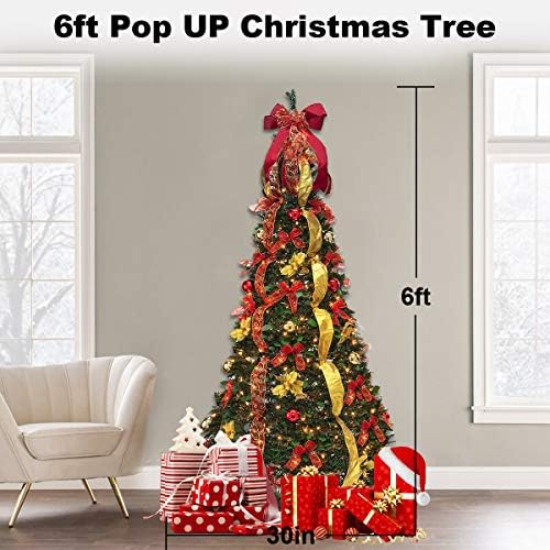 6ft prelit pop up artificial christmas tree pull, front angle view