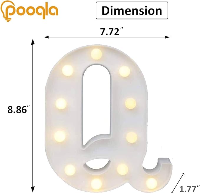 Pooqla LED Marquee Letter Lights Sign, Light Up Alphabet Letter for Home Party Wedding Decoration Q