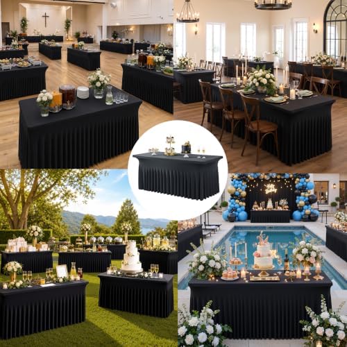 8ft Black Spandex Tablecloth for Rectangle Tables, 4 Pack for Wedding Party