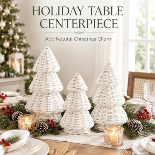 miniinflat 3 pcs woven rattan christmas tree decor, side view