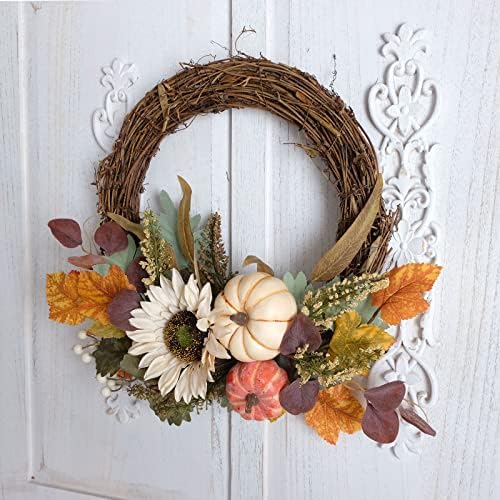 12" fall harvest pumpkin and sunflower wreath, package contents
