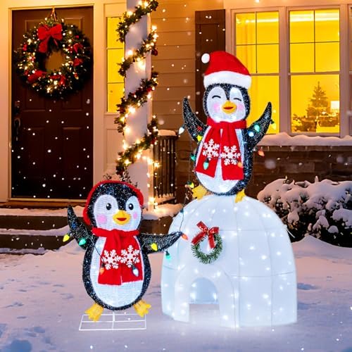 tangkula lighted christmas penguins & igloo, 3d north shown in use