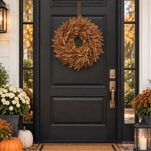 24 inch fall wreaths for front door, artificial, side view