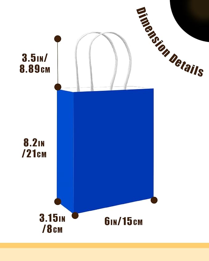 qiqee 50-Packs Gift Bag with Handles Bulk Diamond Blue Paper Bags Multiple Uses (8.3"x3"x6" Small Size)