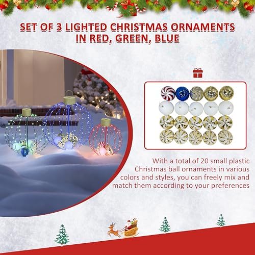 yardenaler outdoor christmas decorations, set of 3 lighted, front angle view