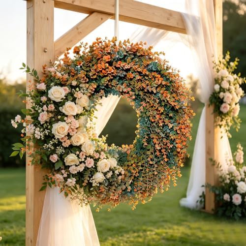 fall wreath for front door 26 inch boxwood on a desk or shelf