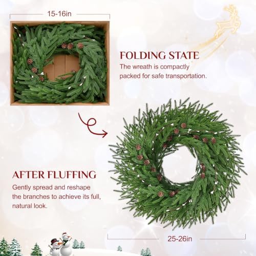 26'' christmas wreath with lights for front door on a desk or shelf