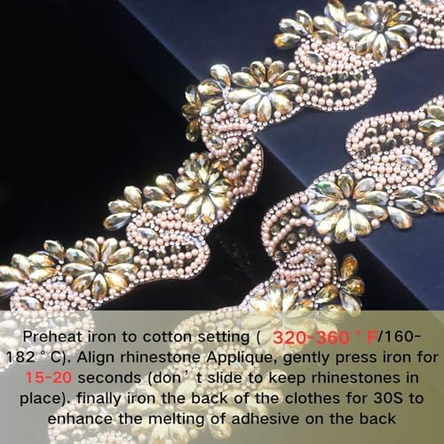 pearly jun 2.5 yards champagne gold rhinestone ribbon, close-up detail