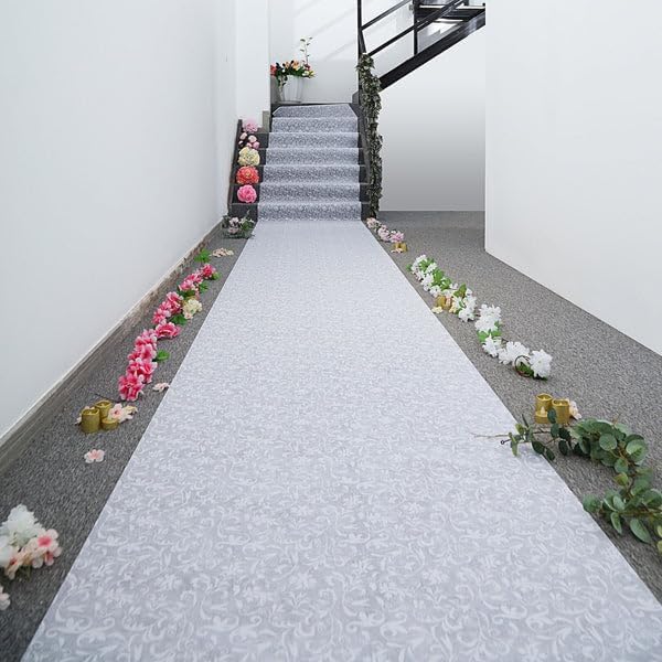 Efavormart 36" x 50ft White Floral Lace Aisle Runner