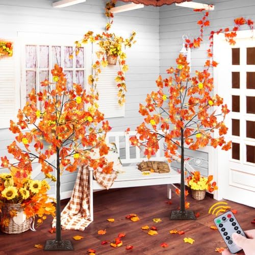 4ft prelit lighted fall maple tree 96 led, front angle view