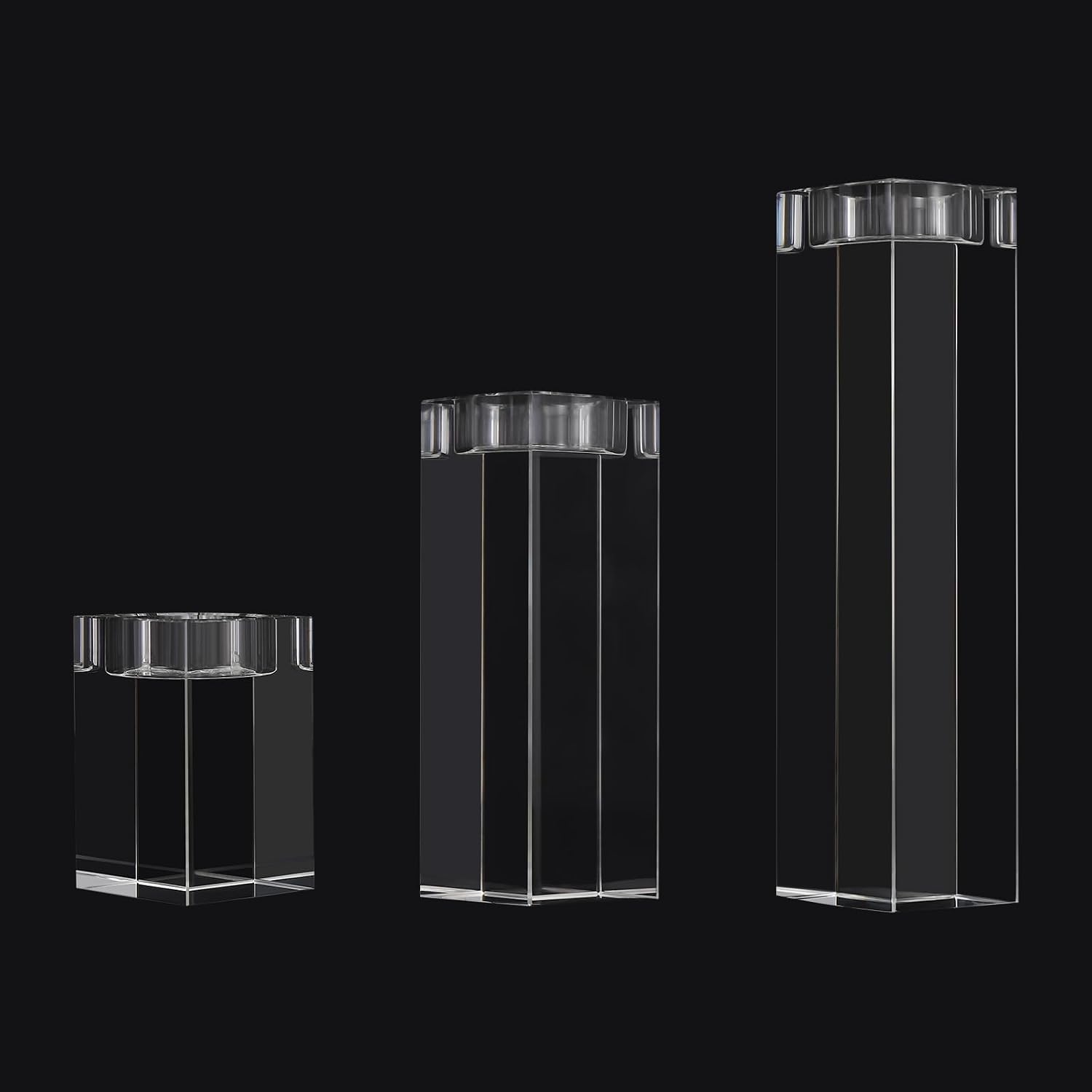 K9 Crystal Candle Holder Set of 3, Clear Glass Tealight Candle Holders for Table Centerpieces, European Style Candle Stands for Dining Table, Wedding, Christmas, Home Decor