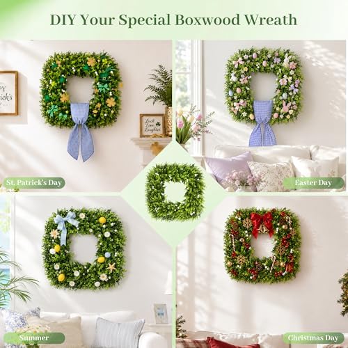 24'' large square green boxwood wreaths for front, view 9