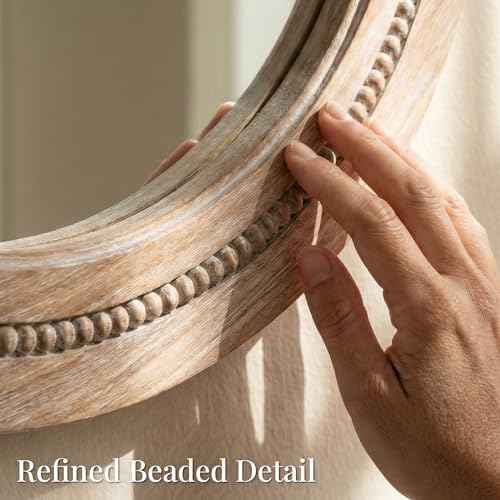 solid wood 36 inch round beaded wall decor, close-up detail