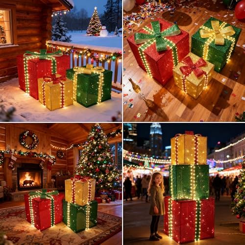 4.9ft large christmas lighted gift boxes - 505 on a desk or shelf