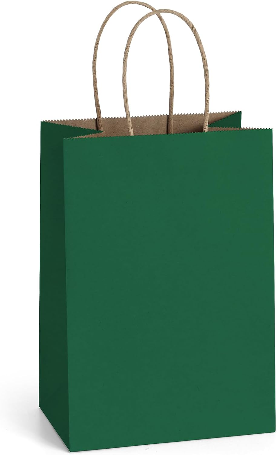 BagDream Forest Green Gift Bags with Handles Bulk 5.25x3x8 Inch 100Pcs Small Kraft Paper Bags for Christmas, Thanksgiving, Craft, Party Favors, Retail, Grocery, Recyclable