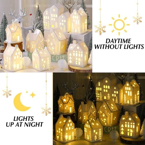 cindeer 26 pcs white elegant ceramic christmas village showing dimensions