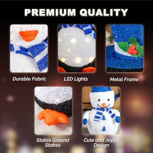 vingli 2 pack 28 inch lighted snowman penguin, close-up detail
