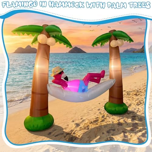 shappy 5ft inflatable palm tree, led lighted flamingo on a desk or shelf