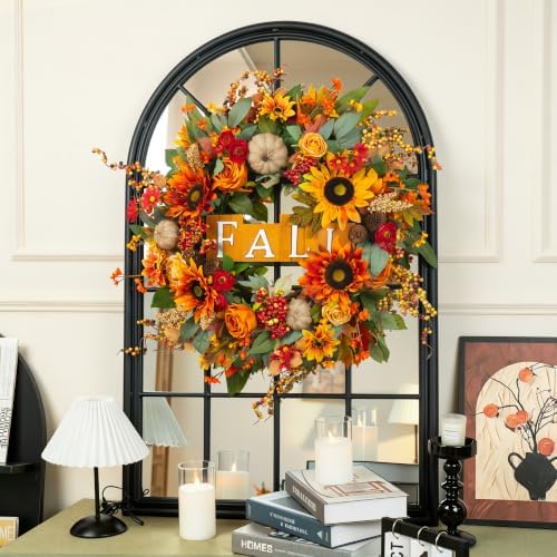 24 inch fall wreaths for front door autumn, side view