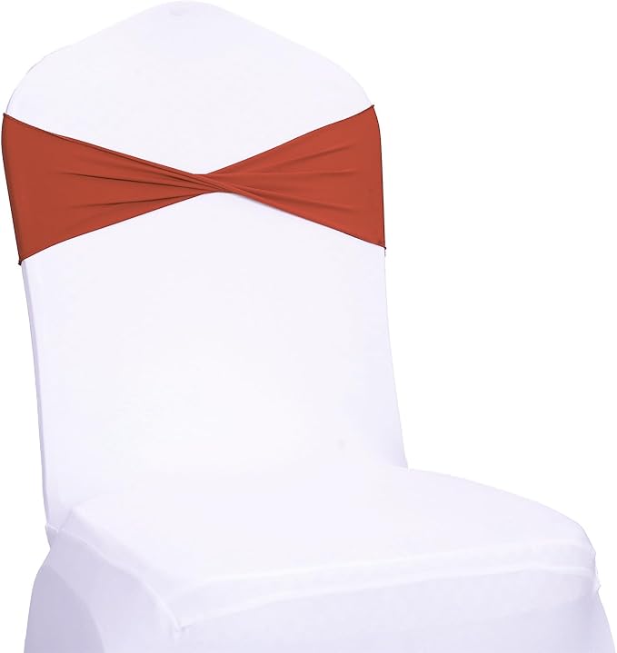 MDS Pack of 200 Spandex Chair Sashes Bows Elastic Stretch Dining Chair Bands Ties Without Slider Buckle Universal fits for Wedding Baby Shower Birthday Party Banquet Event Decoration - Terracotta