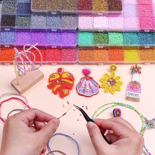 songin seed beads kit with bugle beads, 7 on a desk or shelf