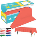Orange Plastic Table Cover Roll - 54IN x 100FT, Table Cloth for Rectangle Table with Slide Cutter, Plastic Table Cloth Disposable with Cut-to-Size Design for Weddings, Banquets, Parties
