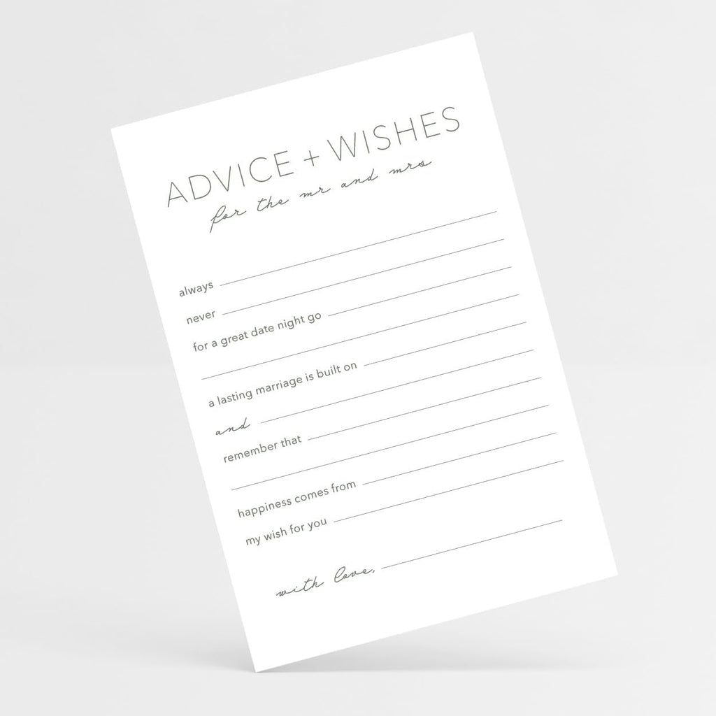 CARDAMONOLY Advice and Wishes for The Mr and Mrs, Minimalist 6x4 Pack of 50, for Wedding Games for Reception, Bridal Shower Bingo, Best Wishes Cards, Wedding Bingo Game
