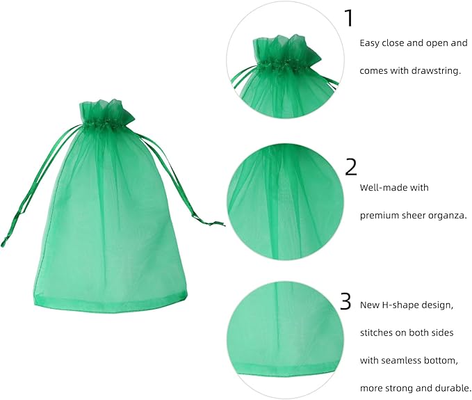 Wudygirl 100PCS 5X7 Inch Sheer Organza Bags with Drawstring - Favor Bags for Jewelry, Wedding, Party, Xmas Candy (Green 5X7)