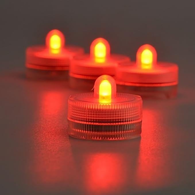KITOSUN Submersible LED Lights cr2032 Battery Powered Underwater Waterproof LED Tea Light Candles for Events Wedding Centerpieces Vase Floral Xmas Holidays Home Decor Lighting(Pack of 12) (Red)