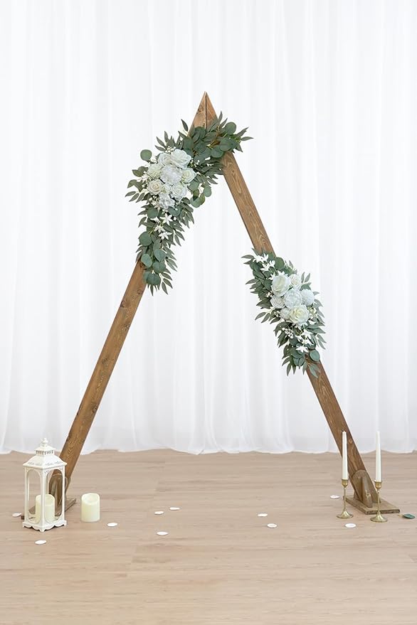 Artificial Flower Swag Set of 2 for Wedding Welcome Signs Floral Decorations, White Wedding Arch Flowers for Wedding Ceremony