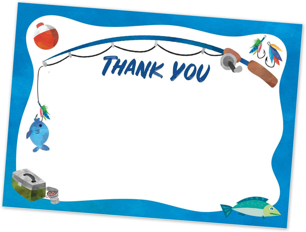 Old Blue Door Invites Fishing Thank You Cards (20 Count with Envelopes) - Fishing Birthday Thanks for Kids and Adults