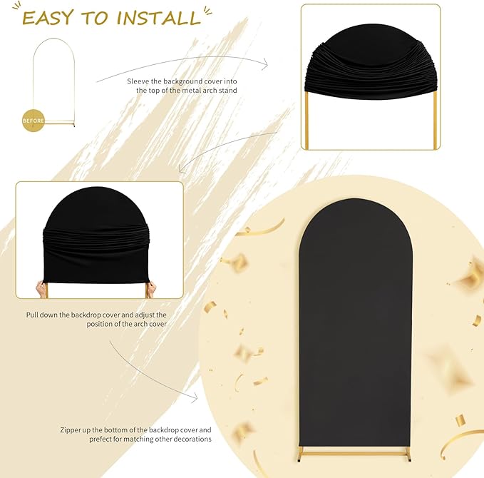 Black Arch Backdrop Cover 2.2ft x 5ft Fitted Spandex Arch Cover Balloon Arch Backdrop Fabric for Wedding Party Stage Decoations