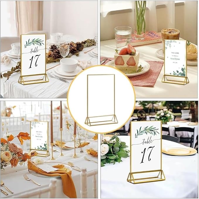 20PCS Acrylic Sign Holder, 4x6 Double Sided Gold Picture Frame Clear Wedding Table Numbers for Party, Restaurant Sign, Menu, Photo