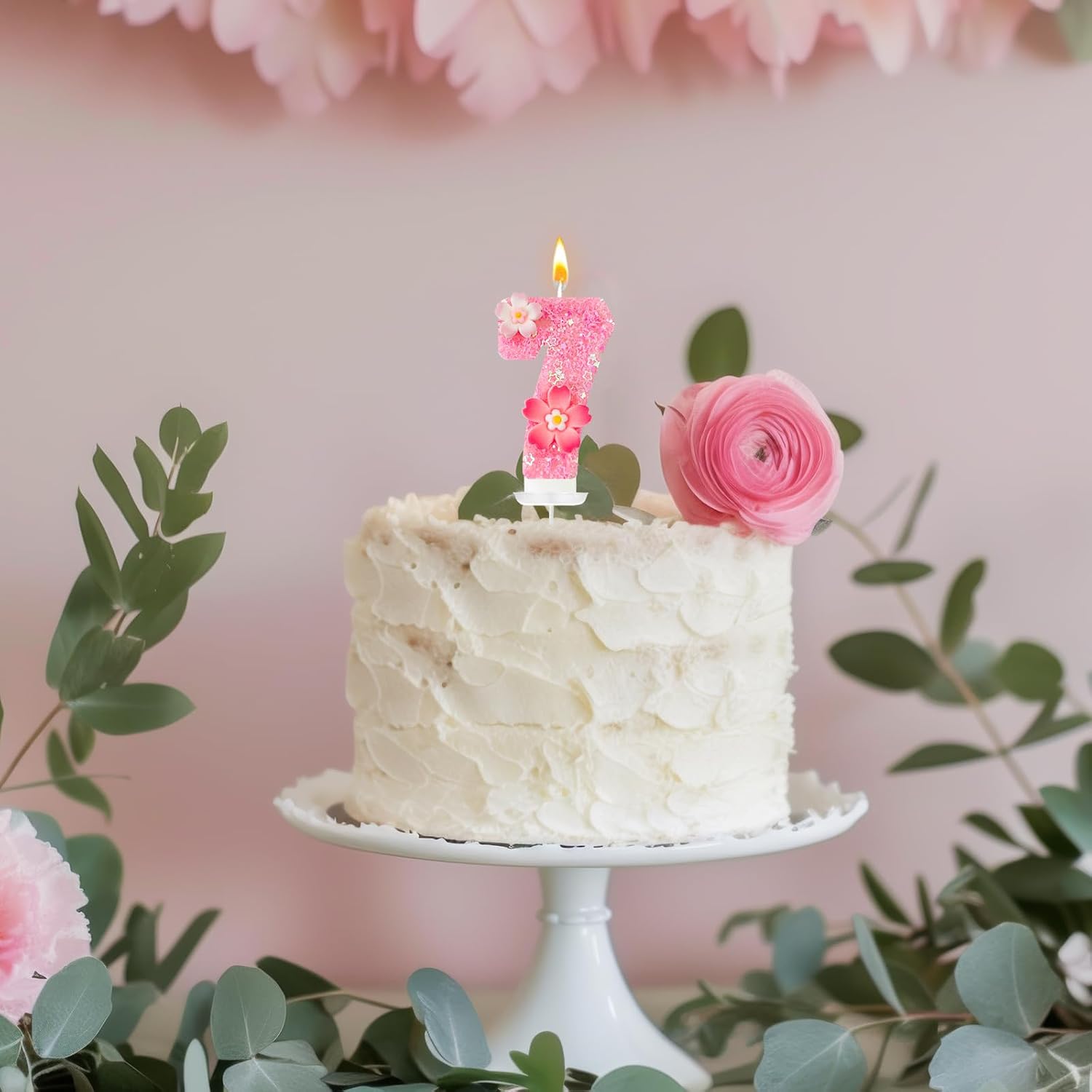 Pink Flower Birthday Candle,Number Birthday Candles for Cake, Ideal Birthday Parties Cake Decor, Wedding Anniversary and Other Celebrations (Number 7, Pink)