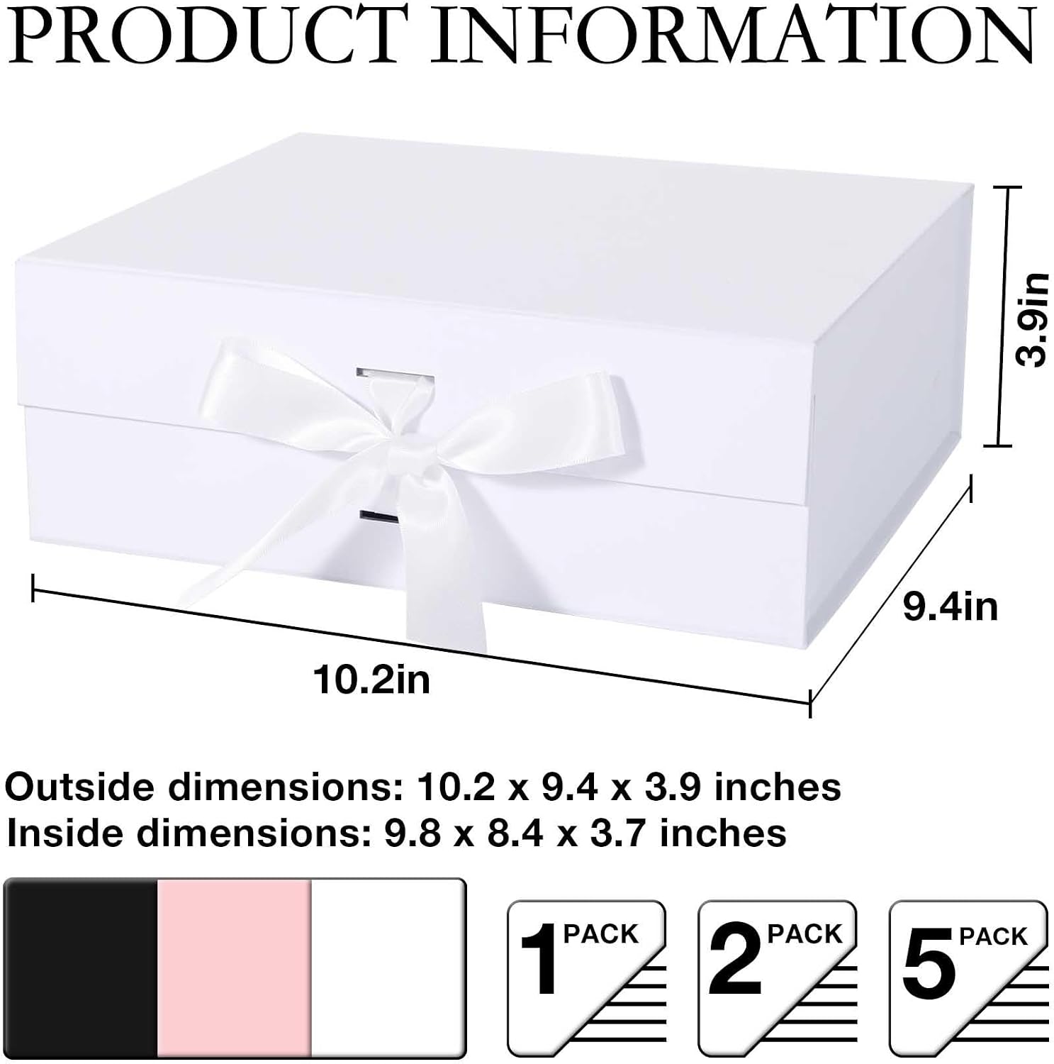 LFBOX White Gift Box with Ribbon Magnetic Lids 1 Pack | Large Gift Boxes Bridesmaid Groomsman Proposal Boxes, 10.2x9x3.74 in, Collapsible Wedding Storage Box
